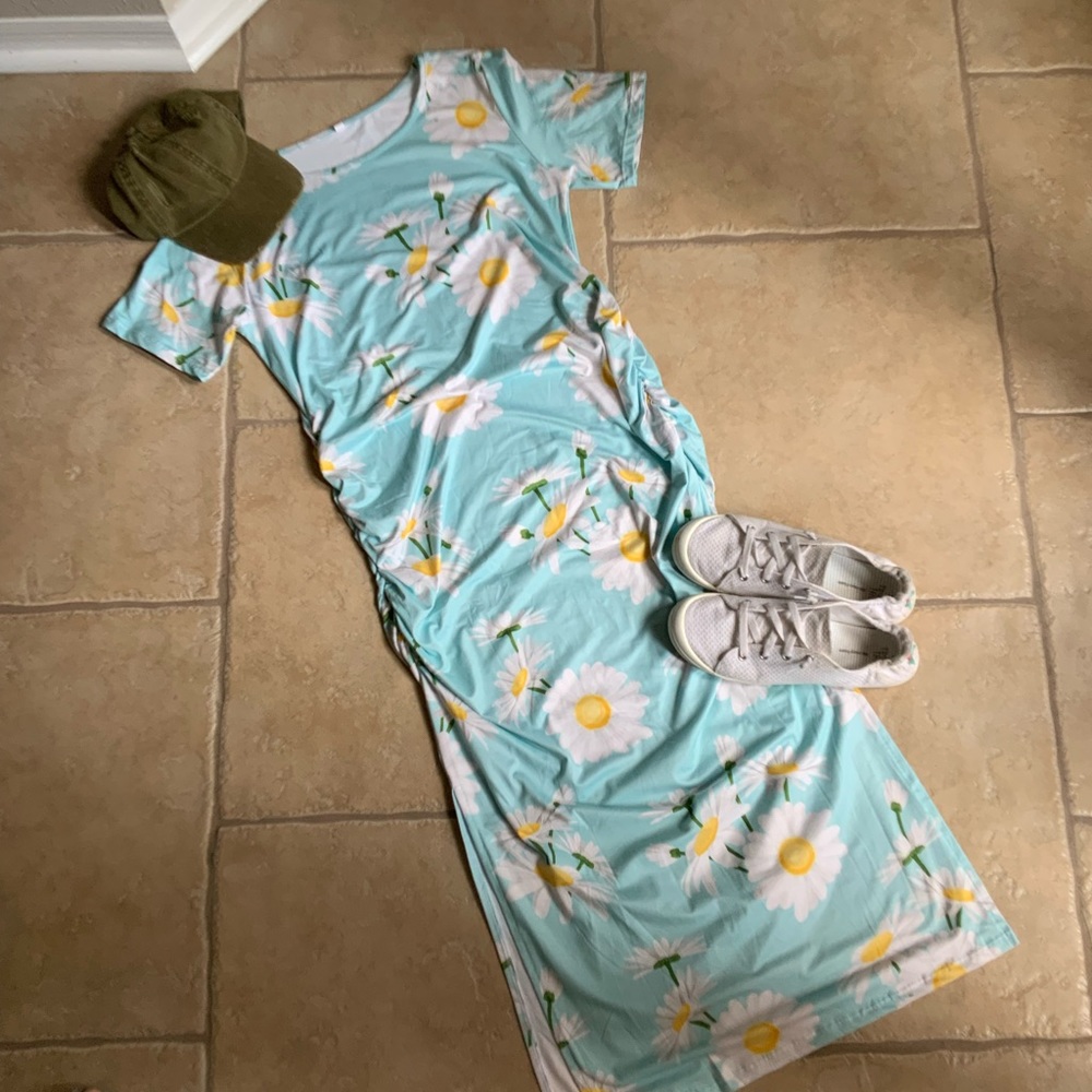 Unbranded Aqua Blue Maxi Dress With Daisies Sz L